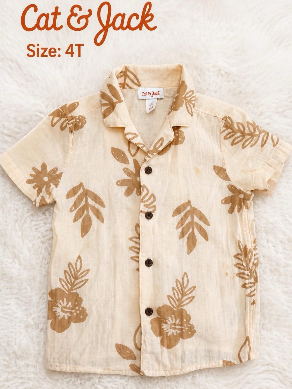 Cat & Jack Cream and Tan Floral Button-Front Shirt